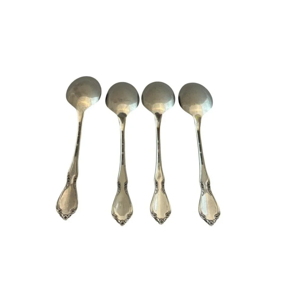 Oneidacraft Deluxe Stainless Flatware Set Chateau Floral 4 Table Spoons Large